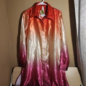 Red and Pink Ombre Satin Shirt